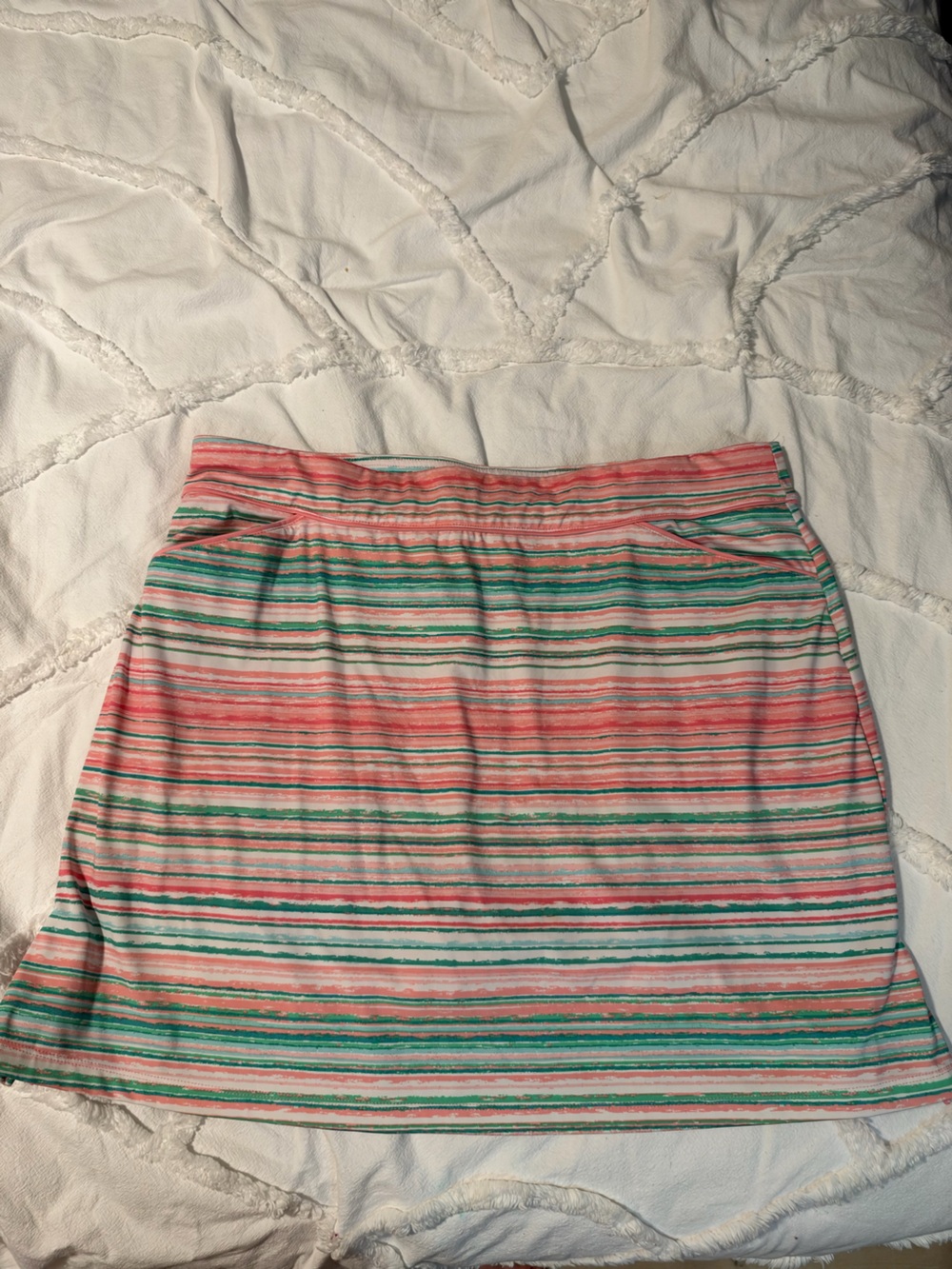 Ruby Rd. Coral Teal Striped Pull-On Skort L
